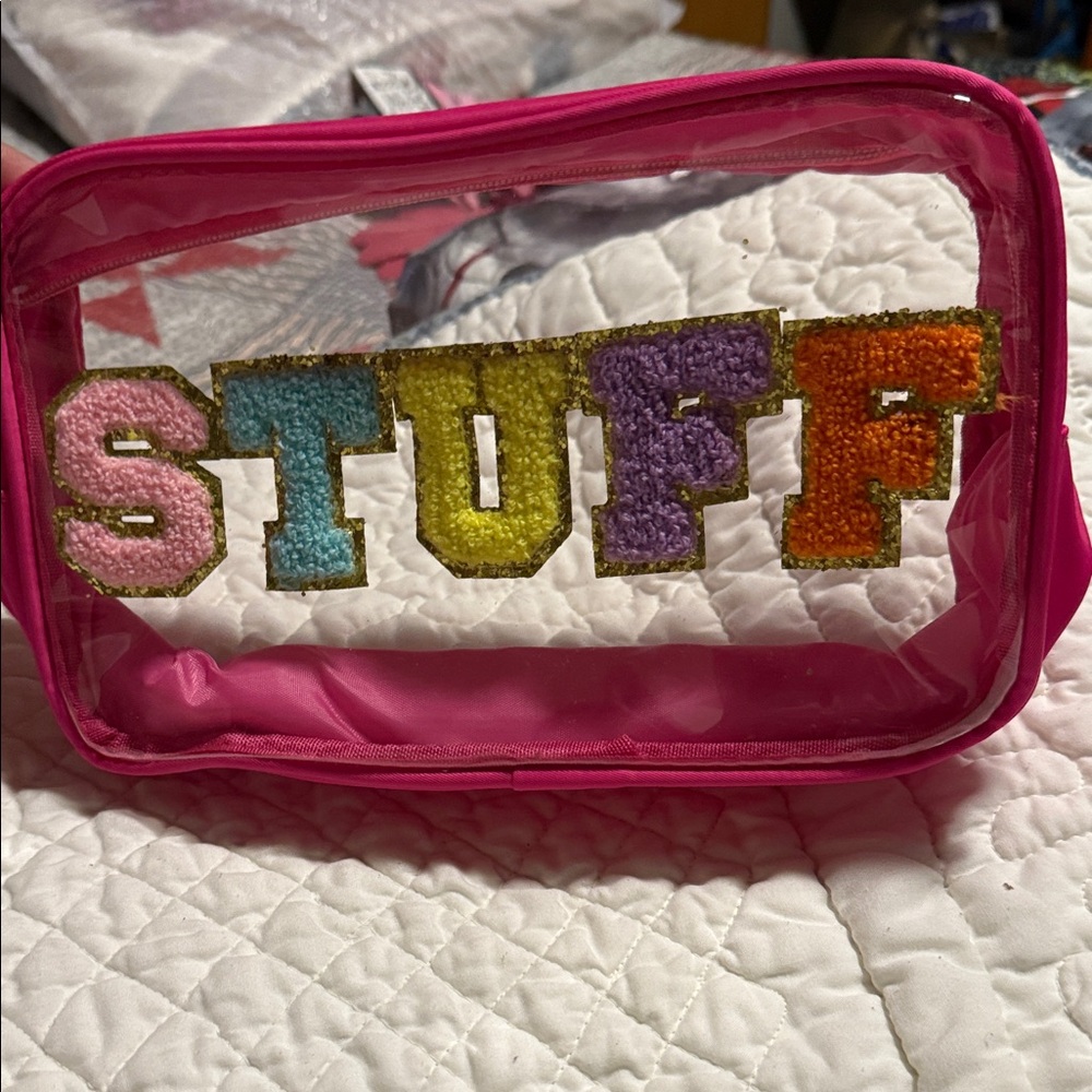 Vibrant Pink Women’s Pouch with Colorful 'STUFF' Design - Picture 7 of 7